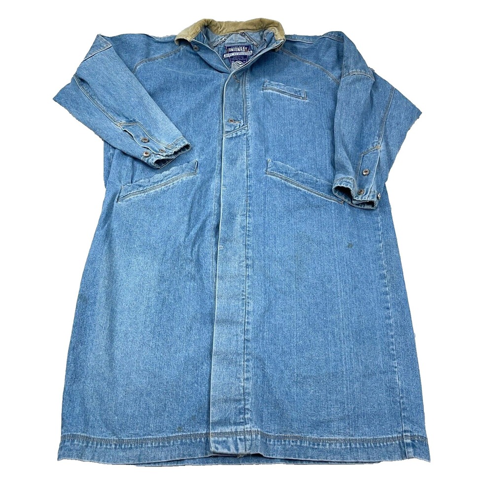 Vintage Unionbay Denim Trench Coat Men Medium Western Barn Jacket Long 70s 80s‎